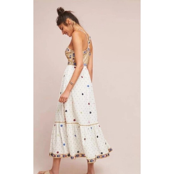 Anthropologie Payal Pratap Nora Midi Embroidered Artisan Festival Boho Dress 8 - Picture 3 of 15